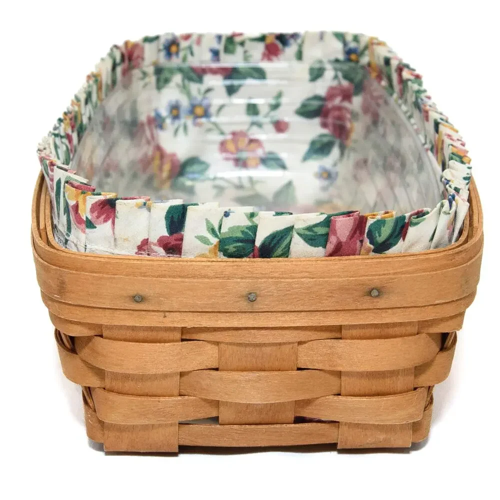 Longaberger 1995 Bread Basket With Garden Splendor Liner & Plastic Protector